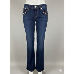 INC International Concepts Curvy Fit Boot Leg Dark Wash Rhinestone Jeans Size 2